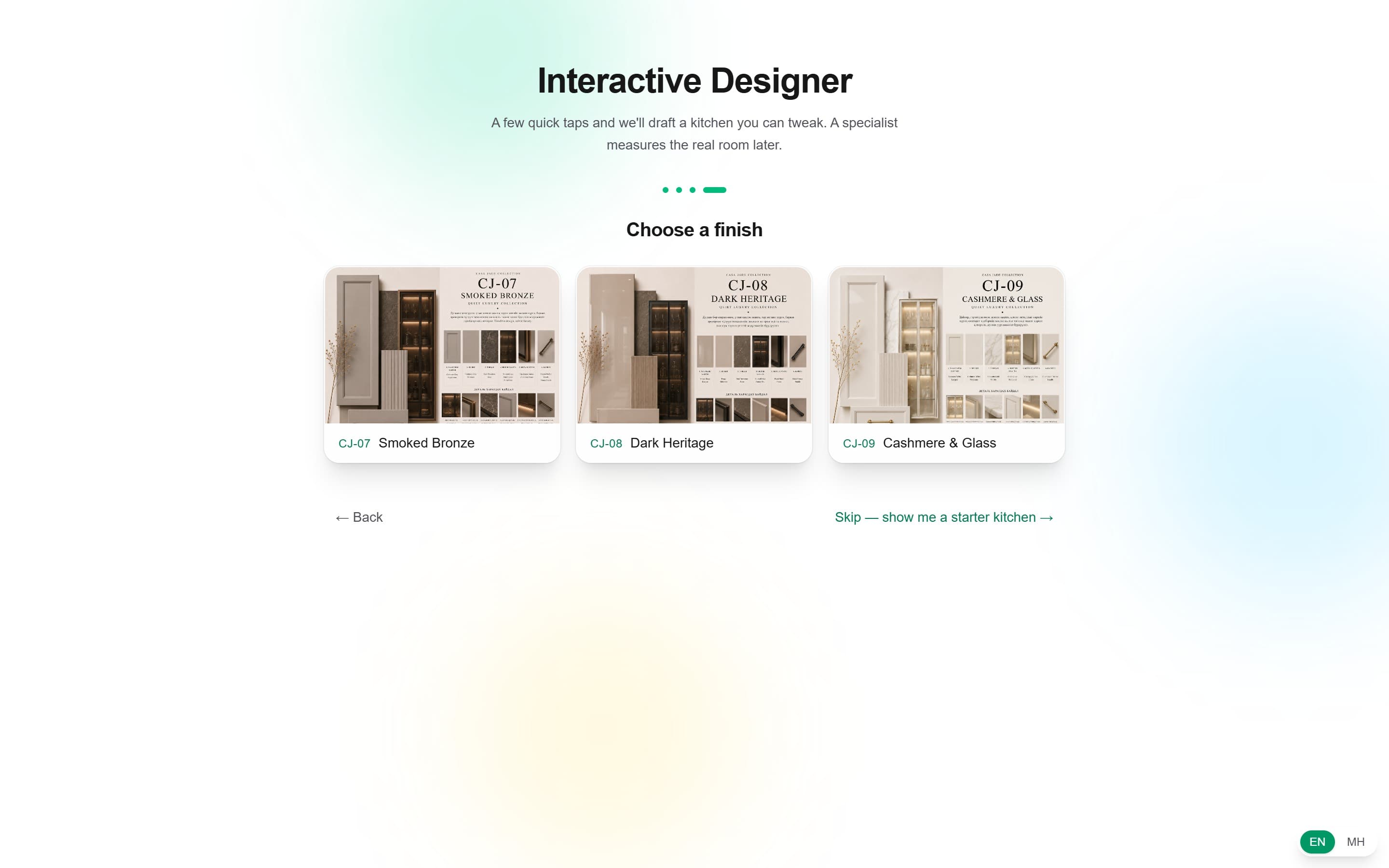 Collection picker step with nine Casa Jade mood boards.